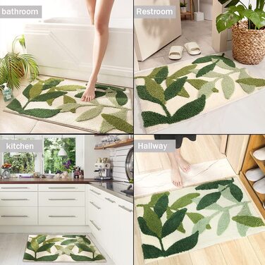 Килимок для ванної нековзний, мікрофібра, зелений лист Treer-shop 50x80 см – м'який, поглинаючий, праний, для ванної, ванни, входу, дверей