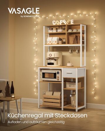 Стелаж кухонний VASAGLE з розетками, 40 x 100 x 180,4 см, 12 гачків, антрацит-чорний, KKS027B02