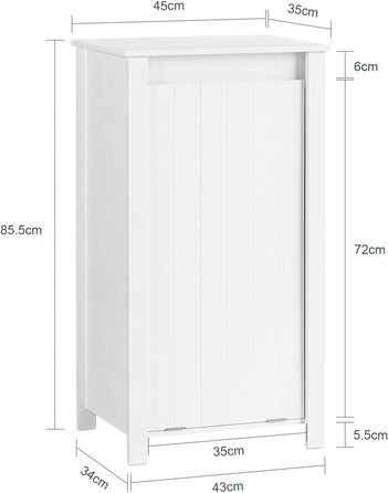 Білий шафа для ванної SoBuy BZR100-W з висувним мішком для білизни, кошиком для прання, 45x85,5x35 см