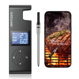 Бездротовий термометр для м'яса AIRMSEN з Bluetooth, 150м, LCD-дисплей, 1000mAh, для гриля, барбекю, копчення, чорний