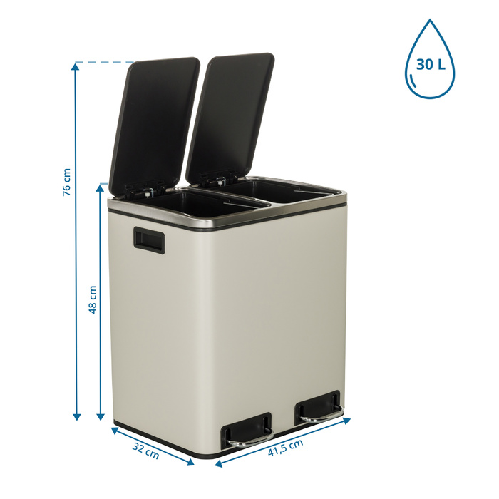 Збирач відходів / Система сортування відходів CLEAN IX 30L (2x15L) Сталь бежева hjh ОФІС