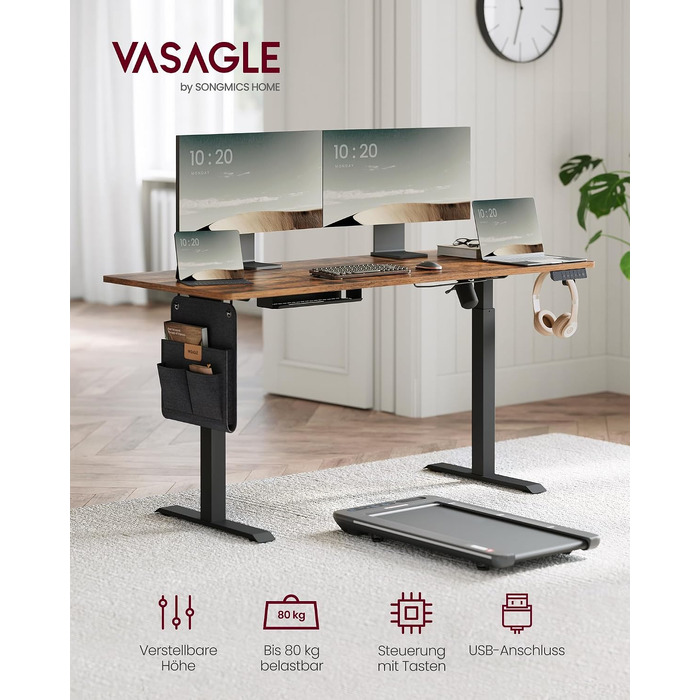 Електричний письмовий стіл VASAGLE з регулюванням висоти, 160 x 70 см, офісний стіл для роботи та навчання