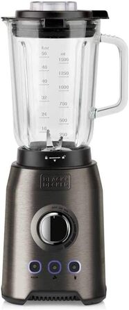 Стаціонарний блендер BLACK+DECKER BXJB1200E, 1200 Вт, 1,5 л, скляний глечик, 6 знімних лез із нержавіючої сталі, функції пульсації та колки льоду, придатний для миття в посудомийній машині