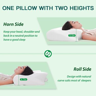 Подушка для шиї з піни Memory Foam 2-в-1, ергономічна, 60x40x12/14 см, біла - для спини, боку та живота
