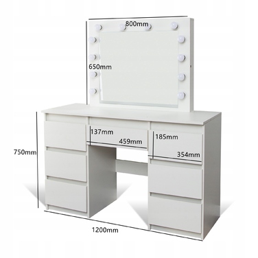 Туалетний столик ELDEN білий MDF з дзеркалом та шухлядами, 120x45x140 см