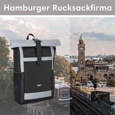 Жіночий рюкзак LARKSON Rolltop чорний, водовідштовхувальний, антивандальний, з відділенням для 16'' ноутбука, рефлективний, для школи, університету, велосипеда, робочий, екологічний
