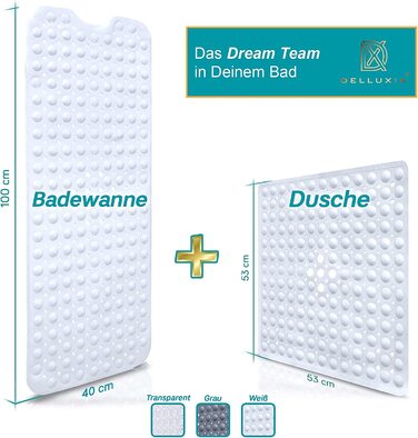 Протиковзкий килимок для ванни Delluxia 100×40 см, білий, BPA Free, з 2 гачками
