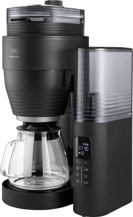 Кавоварка Melitta AromaFresh X з млинком, фільтр-кавоварка з скляним глечиком і захистом від капання, до 10 чашок, чорна/срібляста