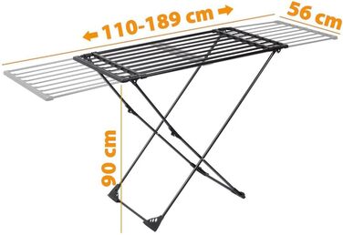 Розсувна сушарка для білизни Vilde XXL (110-189 см), металева, чорна, з колесами, площа сушіння 19м, витримує до 30 кг, для дому та вулиці