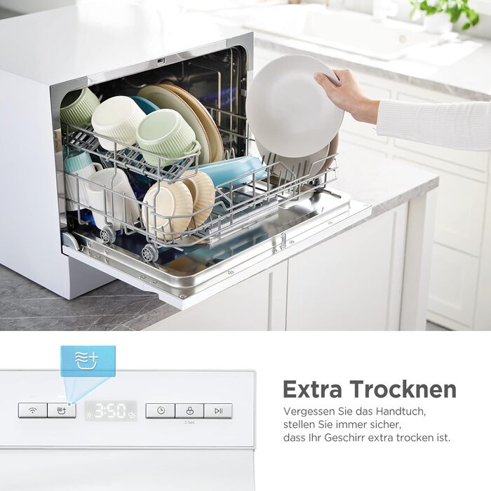 Посудомийна машина Midea Mini 6 комплектів посуду, 6+1 програми, IoT-керування, таймер відстрочки запуску, покращена сушка, компактна для малогабаритних квартир, модель 2024, енергоклас D