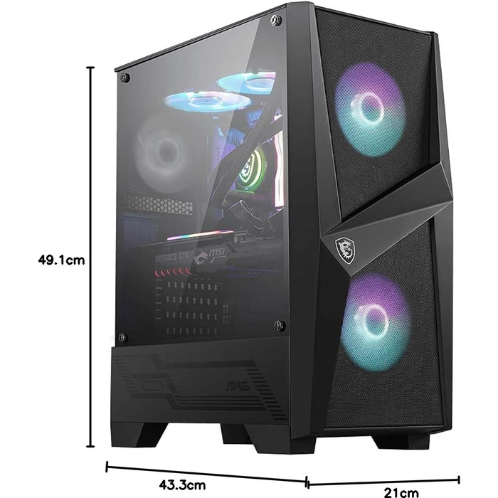 Корпус MSI MAG FORGE 100R Mid-Tower ATX, чорний, з RGB підсвіткою, 2x USB 3.1, 2x 120 мм A-RGB вентилятори, 1x 120 мм вентилятор