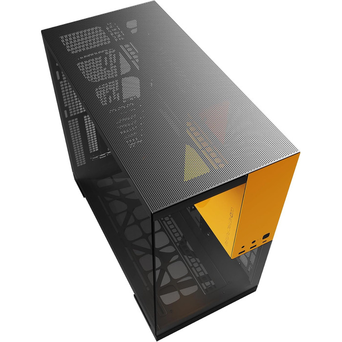 Корпус для ПК Geometric Future M5, загартоване скло, Mid Tower, E-ATX/ATX, 1.2мм сталь, ARGB вентилятори, Type-C, підтримка радіаторів 420/360 мм, чорний/жовтий