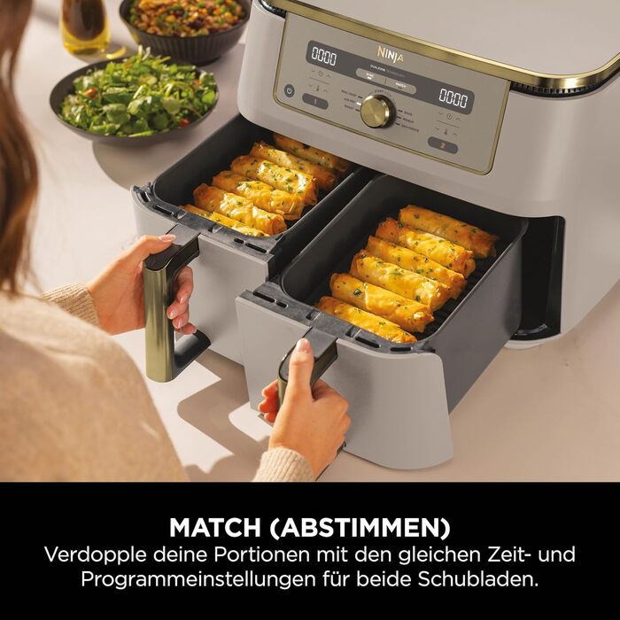 Фритюрниця Ninja Dual Zone Digital Air Fryer 9.5L, 6-в-1, 2 відсіки, Stone/Gold DZ400EUSTGD