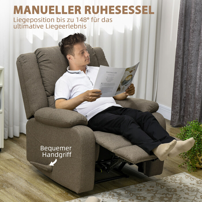 Реклайнер HOMCOM Manual, навантаження до 150 кг, Реклайнер для телевізора з функцією відкидання, реклайнер для телевізора з бічною ручкою, підставка для ніг, для вітальні
