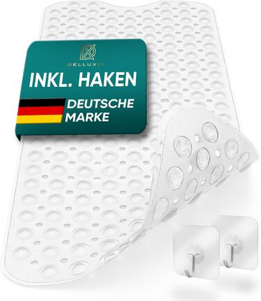 Протиcковзкий килимок для ванни Delluxia 100x40 см, прозорий, BPA-free, з 2 гачками