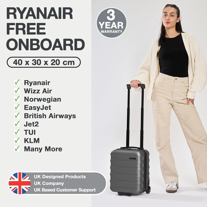 Ручна поклажа Cabin Max Luggage Trolley, валіза для переліту 40x30x20 см, 24л, на 2 колесах, Graphite