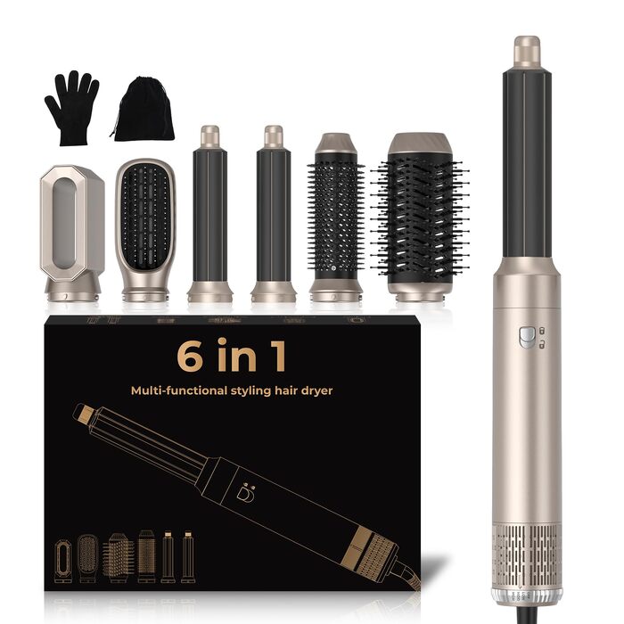 UMIGA Hairstyler 5-в-1: Фен-щітка, стайлер для волосся, випрямляч, плойка (Золотий)