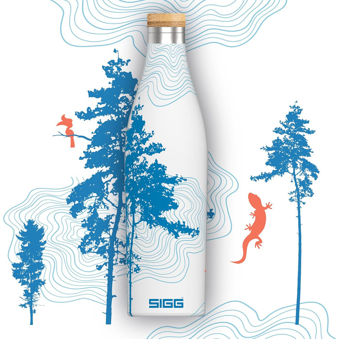 Термос-бутилка SIGG Meridian 0,5 л, герметична, з бамбуковою кришкою, нержавіюча сталь, BPA-free, без пластику, подвійні стінки, слім-дизайн, Sumatra Tree