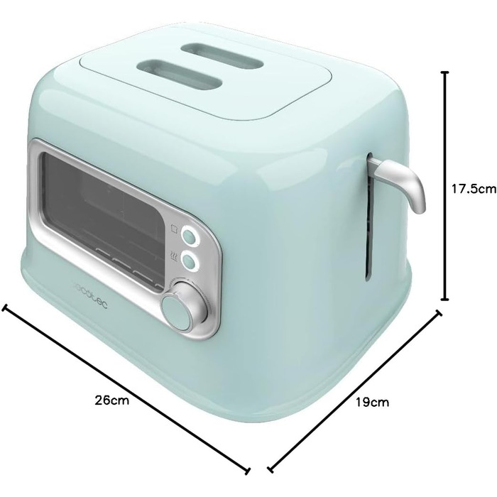 Тостер Cecotec RetroVision Blue вертикальний, 700 Вт, 2 слоти, ретро-дизайн, автоматичне вимкнення