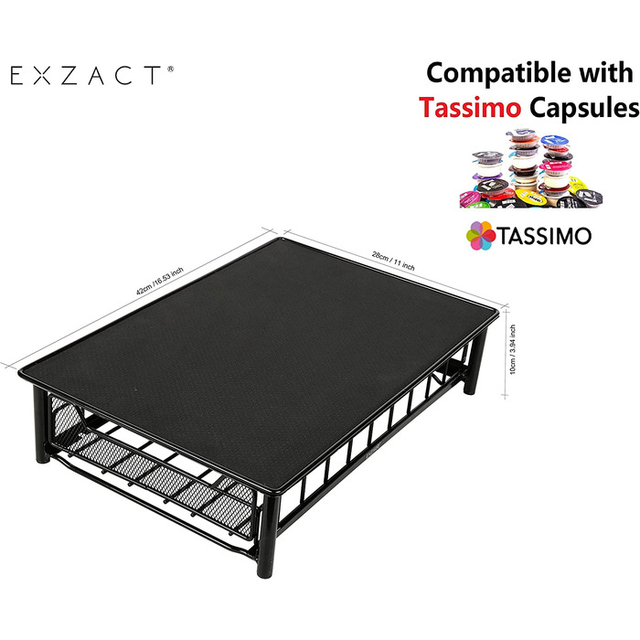 Органайзер для кавових капсул EXZACT, сумісний з Tassimo, на 60 капсул – підставка 2-в-1 під кавову машину та шухляда для зберігання кавових капсул