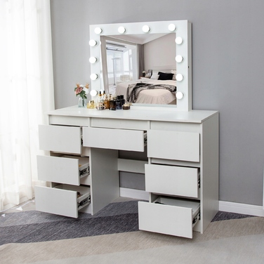 Туалетний столик ELDEN білий MDF з дзеркалом та шухлядами, 120x45x140 см