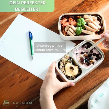 FRADABOX® Ланчбокс Bento 'Taylor', 2-ярусний з відділеннями, преміум нержавіюча сталь, BPA-free, контейнер для їжі з прибором, герметичний, для дорослих, підходить для мікрохвильовки, ідеальний для подорожей та Meal Prep