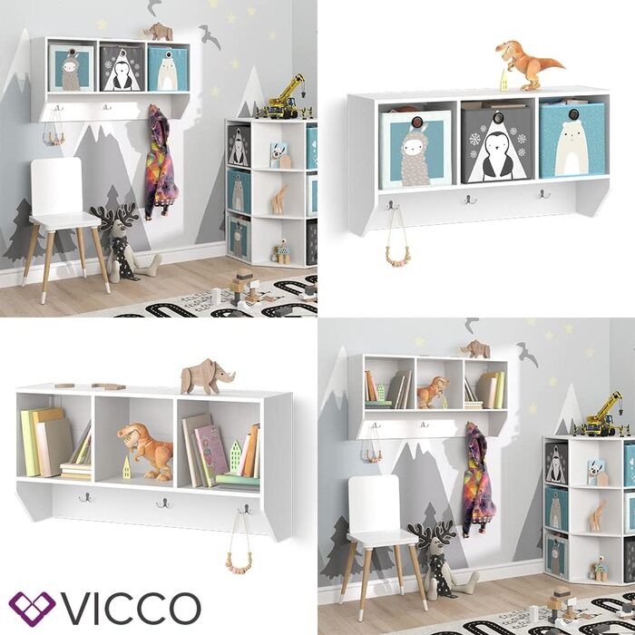 Настінна полиця Vicco Luigi для дитячої кімнати, біла, 107x56 см, без коробок