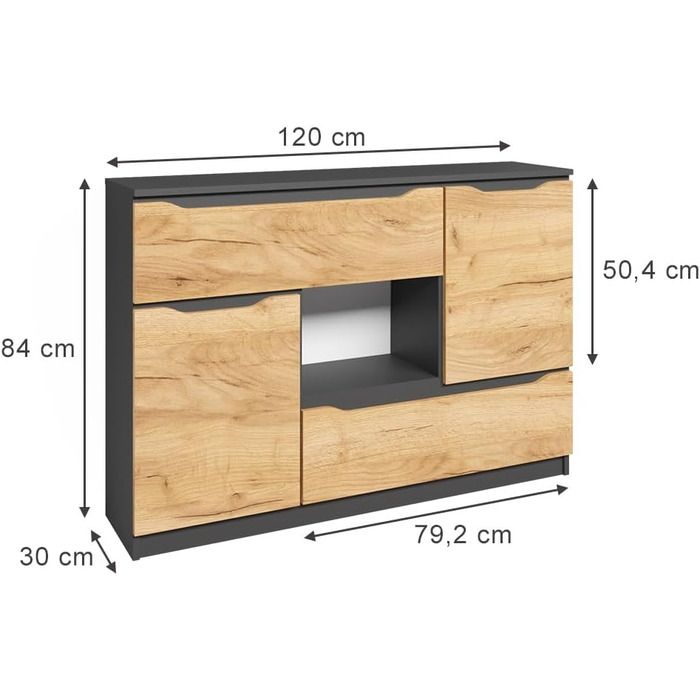 Комод Vicco Ruben антрацит/дуб Goldkraft, 120x84 см, з 2 шухлядами