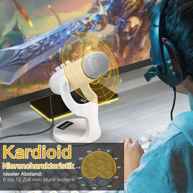 ZealSound USB мікрофон K66 перламутрово-білий, конденсаторний мікрофон для ПК, смартфонів, PS4, PS5, USB-C, для ігор, подкастів, запису, стрімінгу, зі стумом, регулюванням гейну та ефектом ехо, сумісний з Mac, Windows