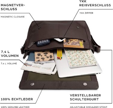 Шкіряна сумка для ноутбука LEABAGS Oxford 15 дюймів з оксфорду та натуральної шкіри для чоловіків та жінок, коричнева (Velvet Brown Rough)