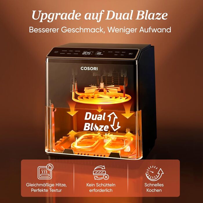 Фритюрниця повітряна COSORI Dual Blaze 6.4L з Wi-Fi - 11 функцій, сіра. Готування, випічка, гриль, хрусткий хліб та багато іншого!