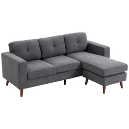 Кутовий диван Ecksofa 192 см, 3-місний, з реверсивним шезлонгом, вельвет, темно-сірий