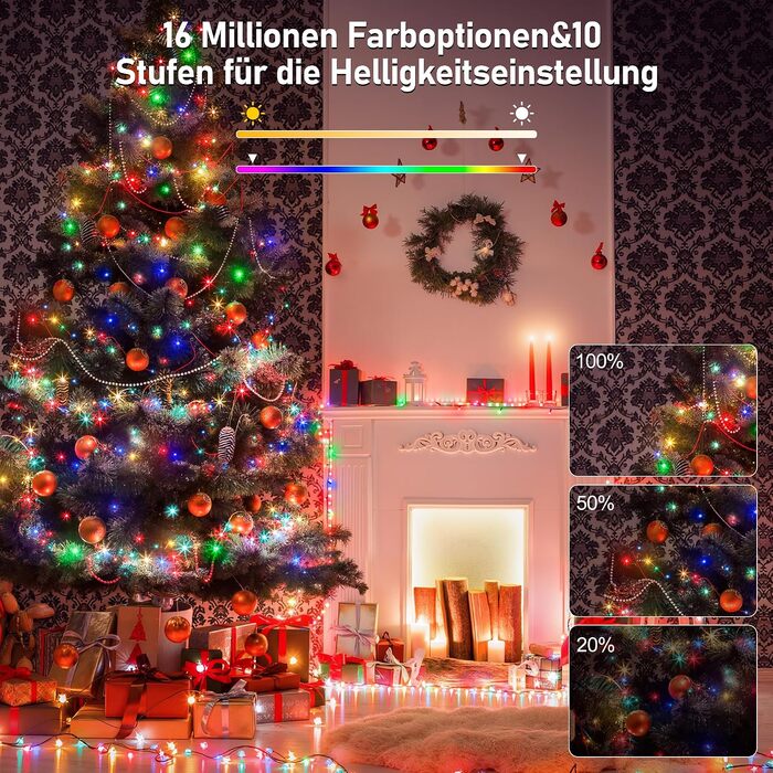 Розумна RGB LED гірлянда HeiPard 20м, 200 світлодіодів з керуванням через App та пульт, IP44 для вулиці та дому, музичний та голосовий режим, кольорова підсвітка для Різдва та декору