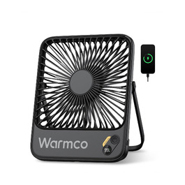 Вентилятор акумуляторний Warmco 10000mAh 21 см, до 24 год, чорний - для офісу, подорожей, спальні