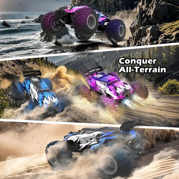 Радіокерований позашляховик FEIMUOSI 1:18 RC Car: LED підсвітка, 2.4GHz, 2 акумулятори, швидкість 20 км/год, для дітей та дорослих, фіолетовий