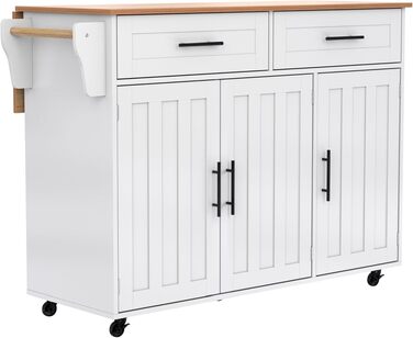 Кухонний острів DRIXNO (120×45×90 см) — багатофункціональний стіл-шафа для кухні та вітальні з сосновими кошиками для зберігання, чорний/білий