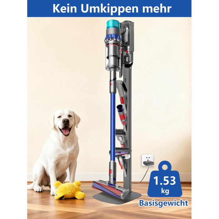 Стійка для пилососа Dyson Gen5 V15 V12 V11 V10 V8 V7 V6 - підлогова, без свердління, з 4 гаками, темно-сіра