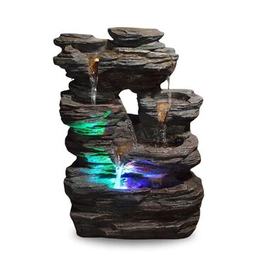 Декоративний настільний фонтан Zen’Light Pietra з ефектом каменю, кольоровою підсвіткою та штучного каменю для медитації та релаксу, 35 см