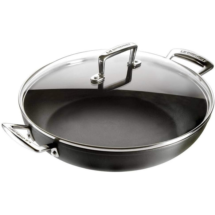 Пан з антипригарним покриттям Le Creuset, Ø 30 см, з кришкою, для всіх типів плит (в т.ч. індукційних), алюміній, сірий/срібний
