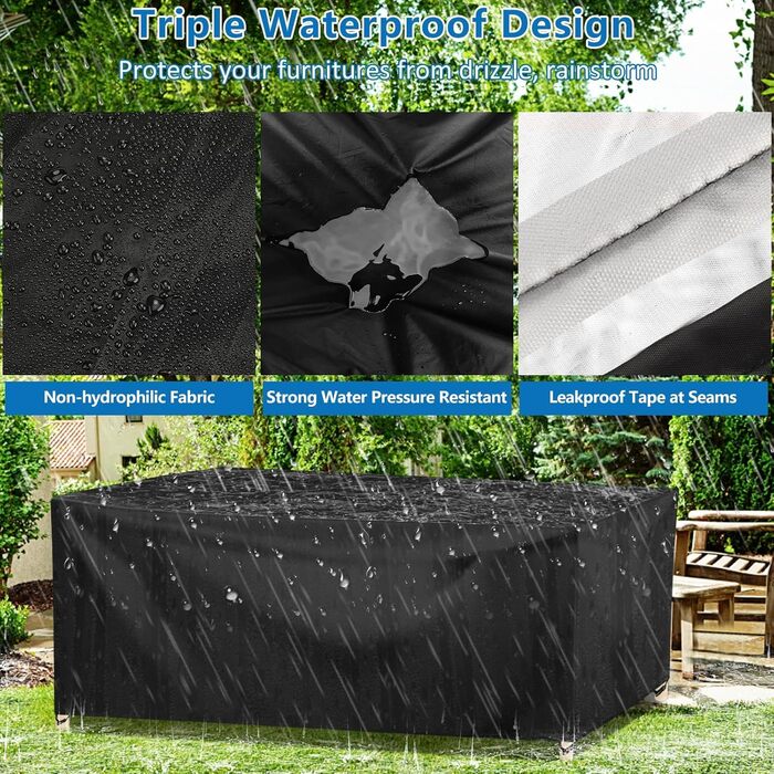 Чохол для садових меблів Wanocean 300x300x98 см, водонепроникний, Oxford 420D, анти-UV, захист від розривів, для столу та палетних меблів