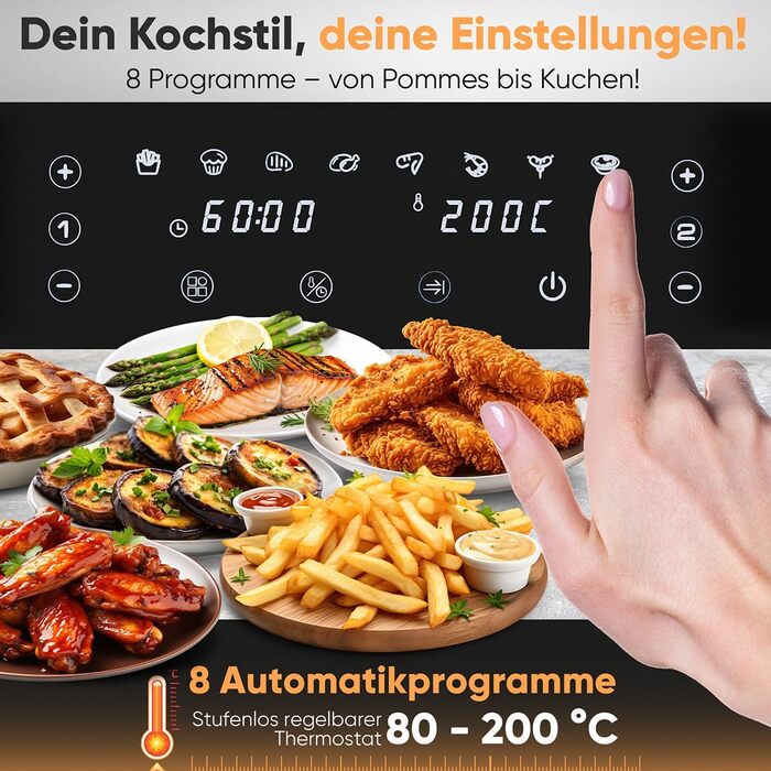 Аерофритюрниця ProfiCook PC FR 1295 H з двома камерами та системою одночасного приготування, 9 л, антипригарне покриття