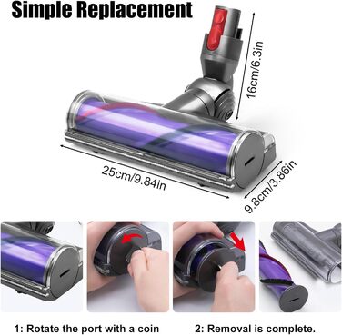 Насадка-щітка Odashen з турбіною для підлоги для пилососа Dyson V7/V8/V10/V11/V15, моторизована насадка, заміна 967483-04