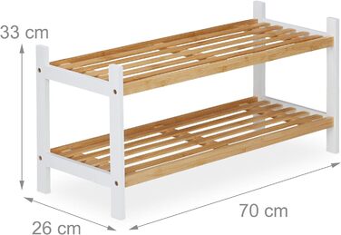 Полиця для взуття Relaxdays, 2 рівні, до 6 пар, бамбук і береза, 33x70x26 см, натуральний/білий