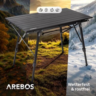 Складаний кемпінговий стіл Arebos 120 x 70 см, регульована висота 58-78 см, чорний, з сумкою для перенесення — для пікніка, саду та гриля