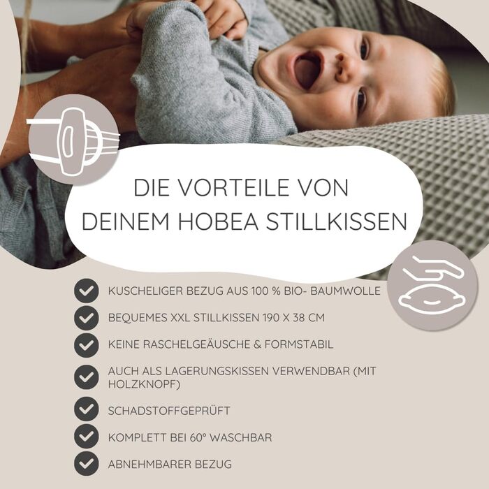 Подушка для годування HOBEA-Germany 190x76 см XXL, подушка для вагітних та сну на боці, з органічної бавовни (Колір: Ліс)