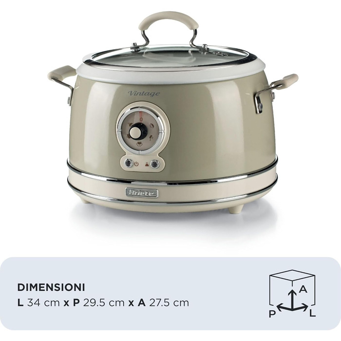 Мультиварка Ariete Vintage 2904 блакитна 3.5 л для рису, приготування на пару, повільного приготування з керамічним антипригарним покриттям 650 Вт
