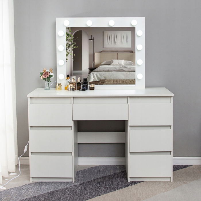 Туалетний столик ELDEN білий MDF з дзеркалом та шухлядами, 120x45x140 см
