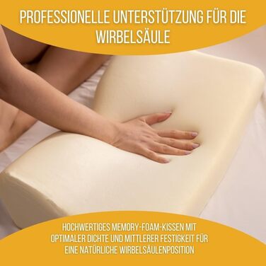 Ергономічна подушка для шиї та попереку Inphysio Luxury з гіпоалергенної пінки з ефектом пам'яті (Memory Foam), бежева, 60 x 35 x 12/7 см, 2 чохли у комплекті