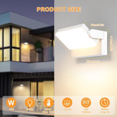 Набір LED стінових світильників ledmo 60W (4 шт), 360° панель, 5000 Лм, IP65 водонепроникні, тепле біле світло 3000K для вулиці та дому