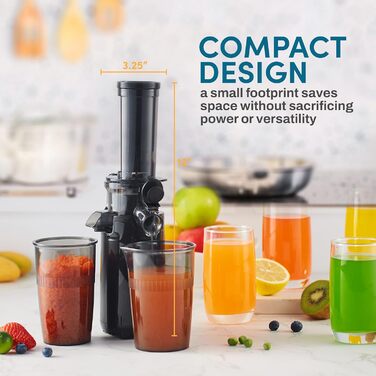 Соковижималка шнекова Elite Gourmet EJX600, холодного віджиму, компактна, легка у догляді, з 16-унційним контейнером, антрацит